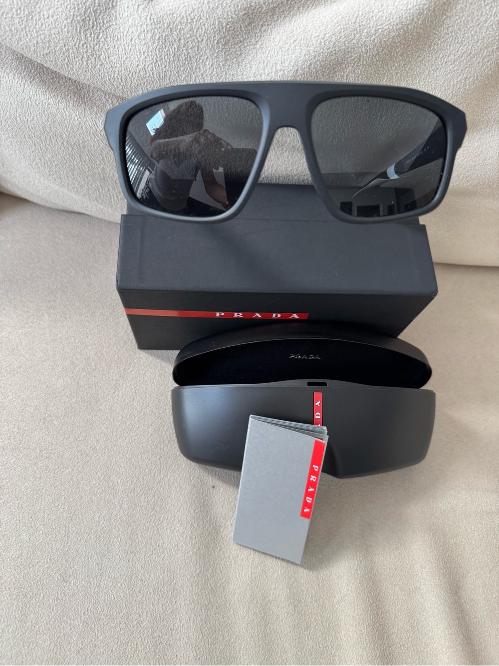 Prada Unisex Linea Rossa Matte Black Oversized Sunglasses with Dark Lenses